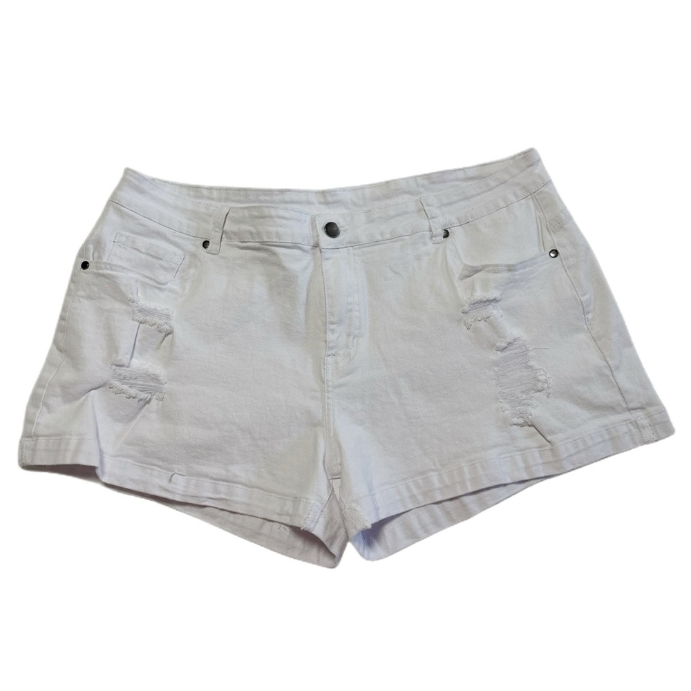 White Distressed Stretch Women Shorts Size XXL